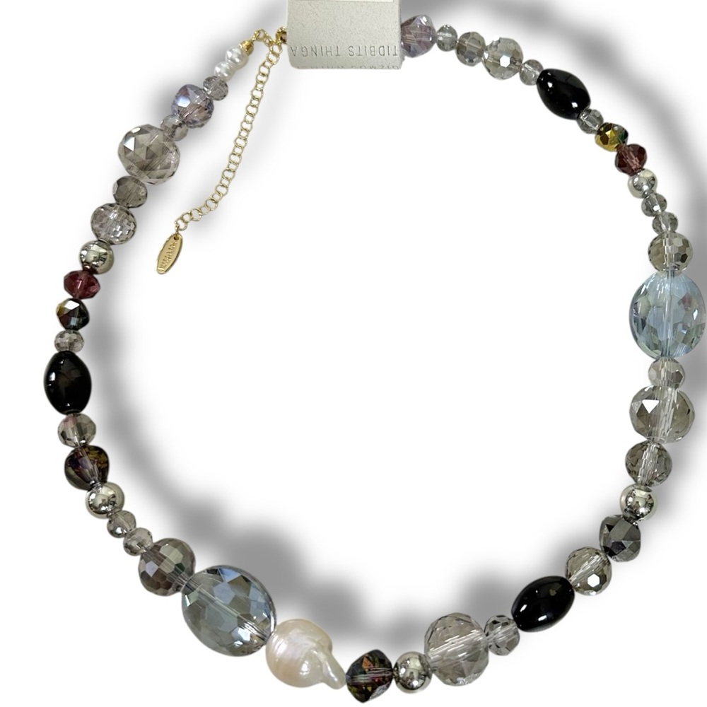 Anthropologie Serefina Chunky Mixed Beaded Retro 50’s Necklace Dark Grey NWT - Picture 7 of 14